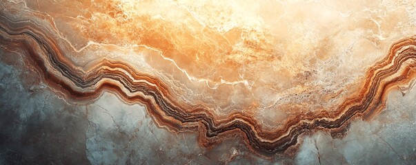 Poster - Warm orange and grey marble texture creating wavy lines