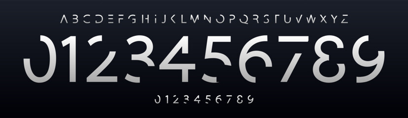 Poster - Fragmented typography, innovate futuristic numbers and letters, cropped creative font for extreme sports branding, jersey numbers, team merchandise. Vector typeset