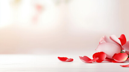 Romantic rose petals scattered on soft background, perfect for love