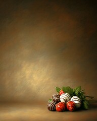 Wall Mural - Chocolate-covered strawberries bouquet on brown background.