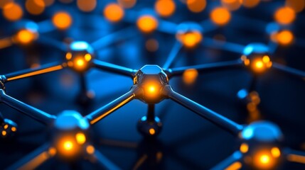 Poster - Network. Abstract molecules design. Atoms. 3d illustration of science technology background.