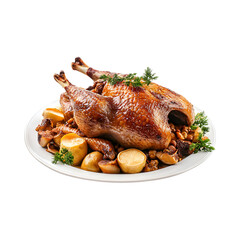 Wall Mural - Delicious chicken roasted with potatoes isolated on transparent background
