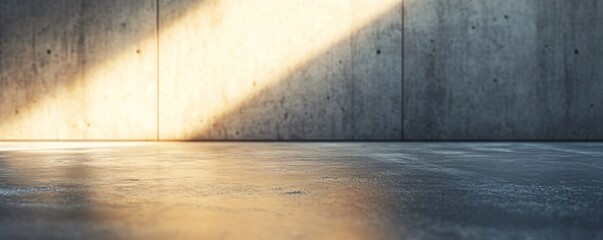 Poster - Sunlight illuminating empty concrete room with polished floor