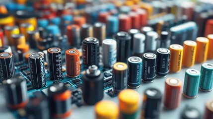 Poster - A colorful assortment of resistors and capacitors displayed in rows on a clean white surface, 8k, realistic, full ultra HD, high resolution, cinematic photography
