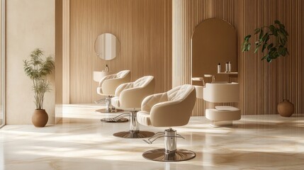 Poster - A display of high-end beauty salon furniture, featuring soft fabrics and elegant designs, 8k, realistic, full ultra HD, high resolution, cinematic photography
