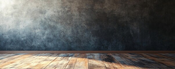 Aufkleber - Empty room with grunge concrete wall and wooden floor illuminated by sunlight