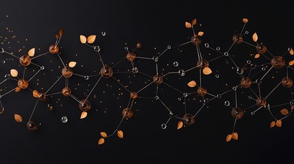 Poster - Abstract Network of Interconnected Elements with Copper Leaves and Glass Beads on a Dark Background