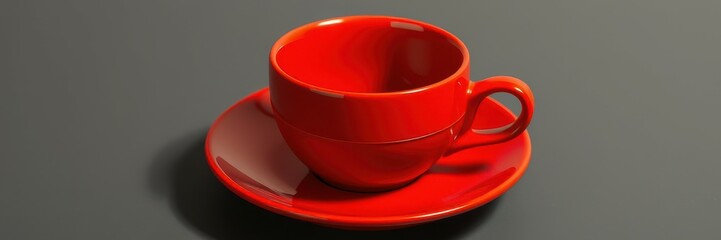Wall Mural - Bright red coffee cup and saucer on a dark surface showcasing modern minimalism in design