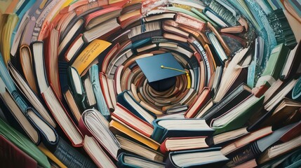 Aufkleber - Graduation cap in a spiral of books.
