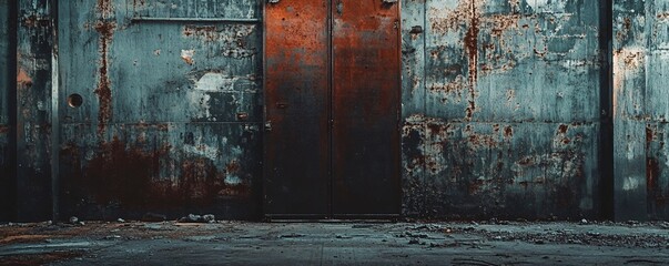 Aufkleber - Rusty metal door and wall in abandoned industrial building