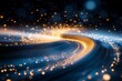 © Ai DreamscapesTH - Abstract Swirling Galaxy Golden Light Trails Cosmic Dust Dark Blue Background