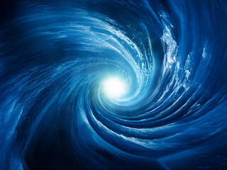 Aufkleber - A mesmerizing whirlpool of deep blue water, spiraling inwards towards a bright central light.  The swirling motion creates a hypnotic effect.