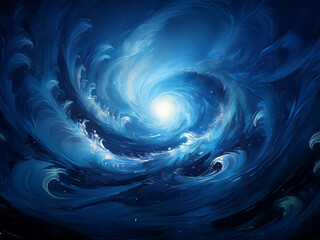 Aufkleber - A swirling vortex of luminous blue water, a radiant center glows, creating an ethereal and mystical underwater scene.  The dynamic waves suggest movement and energy.