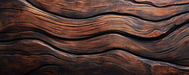 Aufkleber - Dark brown carved wood texture creating wavy pattern background