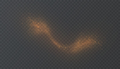 Poster - Glowing bright bokeh and glitter effect of bright golden cloud with transparent glare of small particles, isolated glowing cloud on transparent background. Vector