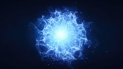 Wall Mural - a dynamic burst of electric blue energy sphere radiating from a central point against a dark backgro