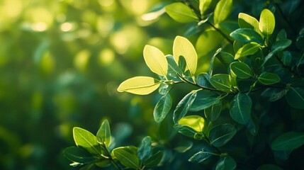 Sticker - Sunlight filtering through lush green leaves in nature