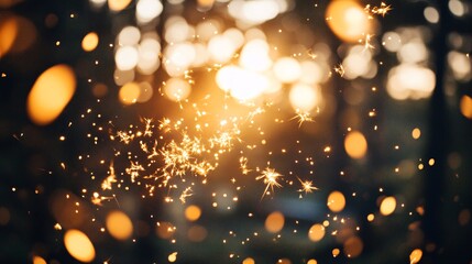 Poster - Bright sparks flying in a blurred background creating a festive atmosphere