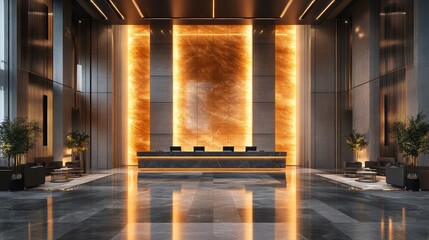 Poster - 3D render of luxury hotel reception lobby interior with modern design
