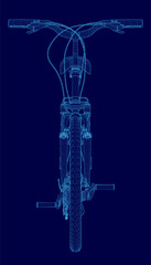 Poster - Blue image of a bicycle with a blue background. The image is a stylized representation of a bicycle, with the frame and spokes of the bike visible. The image is meant to convey a sense of motion