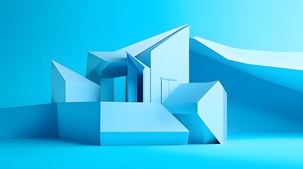 Poster - Abstract Blue Geometric Shapes Architectural Design