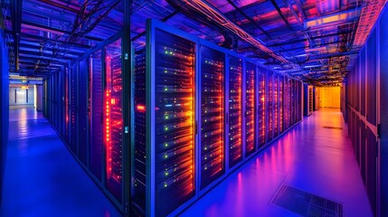 Poster - Illuminated Server Room Rows Of Data Servers