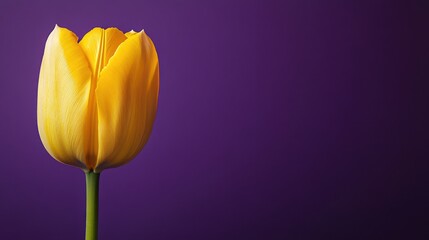 Aufkleber - A bright yellow tulip against a deep plum background, close-up shot, Minimalist style