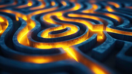 Poster - Glowing orange lines illuminate a complex, three-dimensional maze.