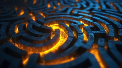 Poster - Glowing fiery maze path, abstract puzzle concept.