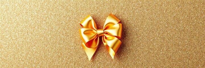 Wall Mural - Decorative golden bow placed on a shimmering gold background ideal for gifts and celebrations