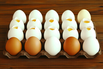 Wall Mural - Brown and White Eggs in Carton, A Culinary Still Life