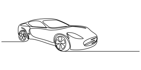 Fototapete - Continuous line drawing of modern car, Abstract small car in continuous line art drawing style. Minimalist black linear sketch isolated on white background vector illustration. Premium pro vector.