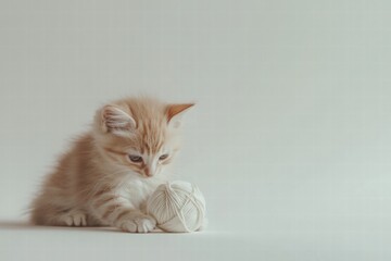 Poster - Cute kitten curiously playing with a soft ball of yarn in a cozy indoor setting on a sunny afternoon. Generative AI
