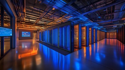 Poster - Illuminated Modern Data Center Server Room
