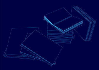 Poster - Stack of books with the top one open. The books are blue. The stack is piled on top of each other