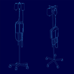 Poster - Two medical devices are shown in blue. The first device is a syringe, and the second device is a blood pressure monitor. The syringe is attached to a tube