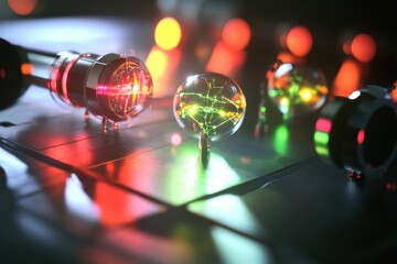 Poster - Colorful light reflections creating an abstract visual effect in a modern tech setting