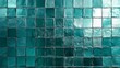 © Simon - Shiny teal square tiles, glass mosaic, reflective pattern, modern teal decor, glossy teal grid, emerald tile texture