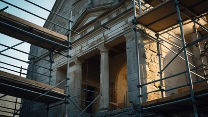 Scaffolding Surrounding Historical Building during Restoration