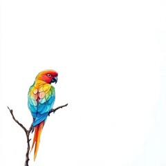 Wall Mural - Brightly colored parrot perched on a branch with ample space for additional text or design elements. Generative AI