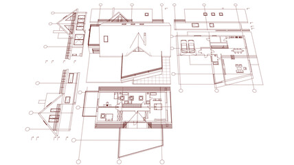 Wall Mural - house architectural project sketch 3d illustration	
