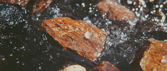 Poster - Gentle raindrops create soothing textures on weathered stones in nature's embrace