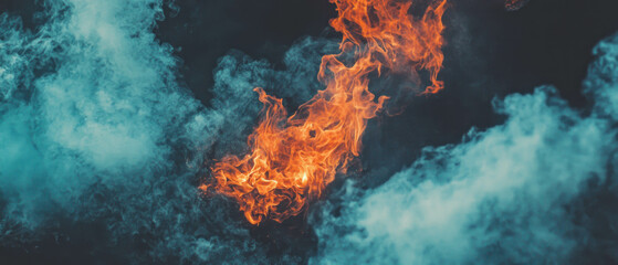 Leinwandbilder - Dynamic fire texture on black background showcasing vibrant orange and blue hues from a low angle