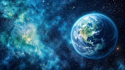 Wall Mural - Exploring the vibrant beauty of Earth amidst a cosmic background filled with stars and colorful nebulae