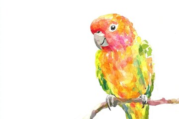 Poster - Bright parrot perched on branch with vibrant colors and copy space for adding text in a mock up setting. Generative AI