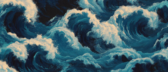 Aufkleber - Swirling ocean waves create a dynamic, captivating background of blue and white hues