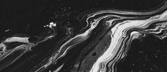 Poster - Swirling black and white marbled patterns creating a captivating abstract background