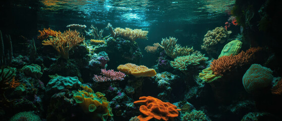 Poster - Explore vibrant underwater coral garden teeming with marine life and color