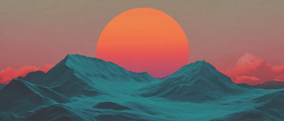 Poster - Vibrant gradients of sunset lighting up the mountainous landscape