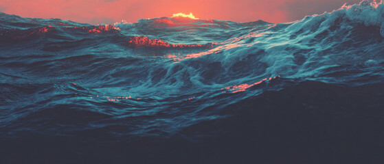 Poster - Beautiful sun rays backdrop with waves reflecting vibrant colors at sunset